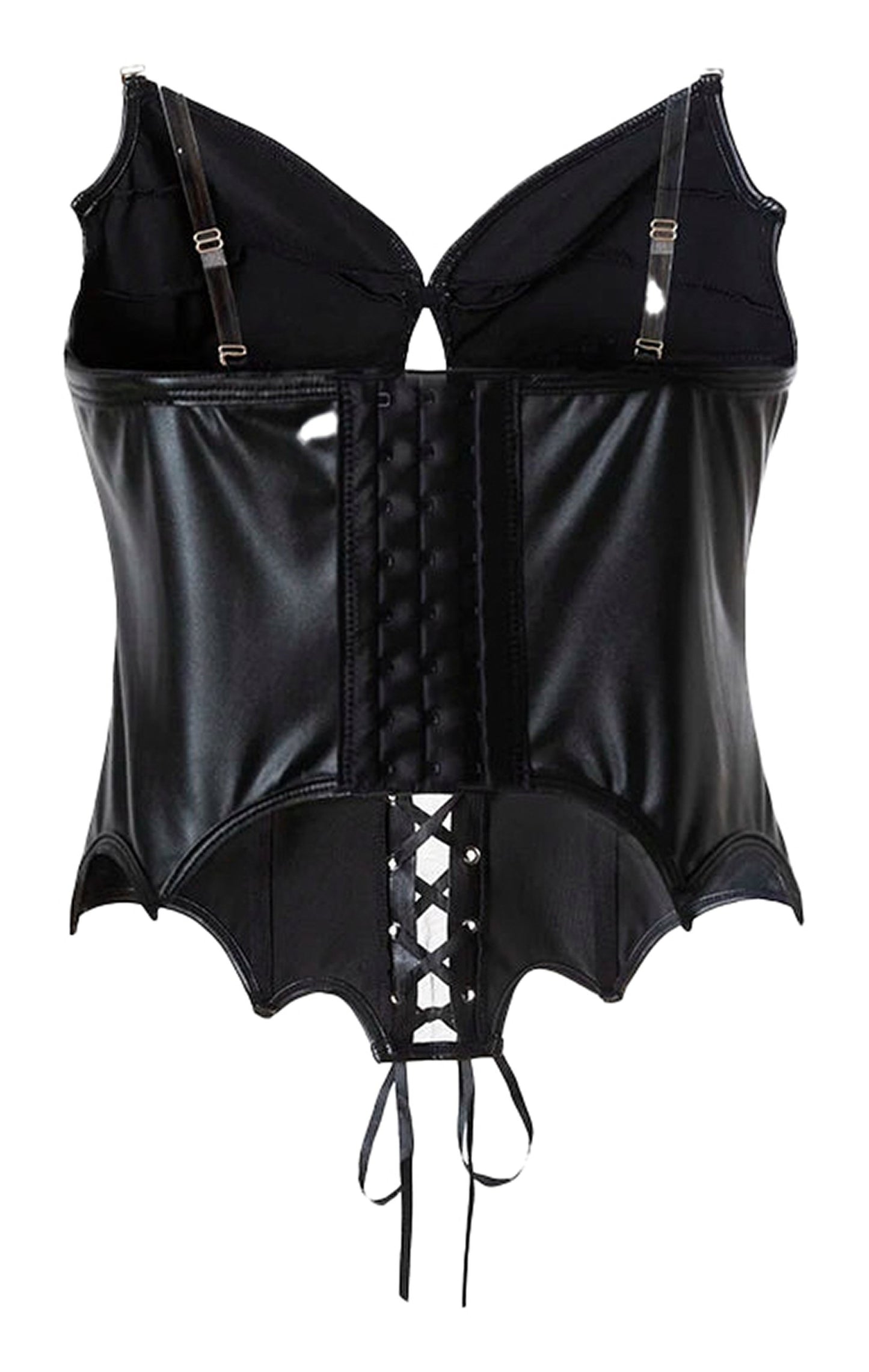 Black strapless corset top from LuckeLadybug LLC with lace-up back and sleek design
