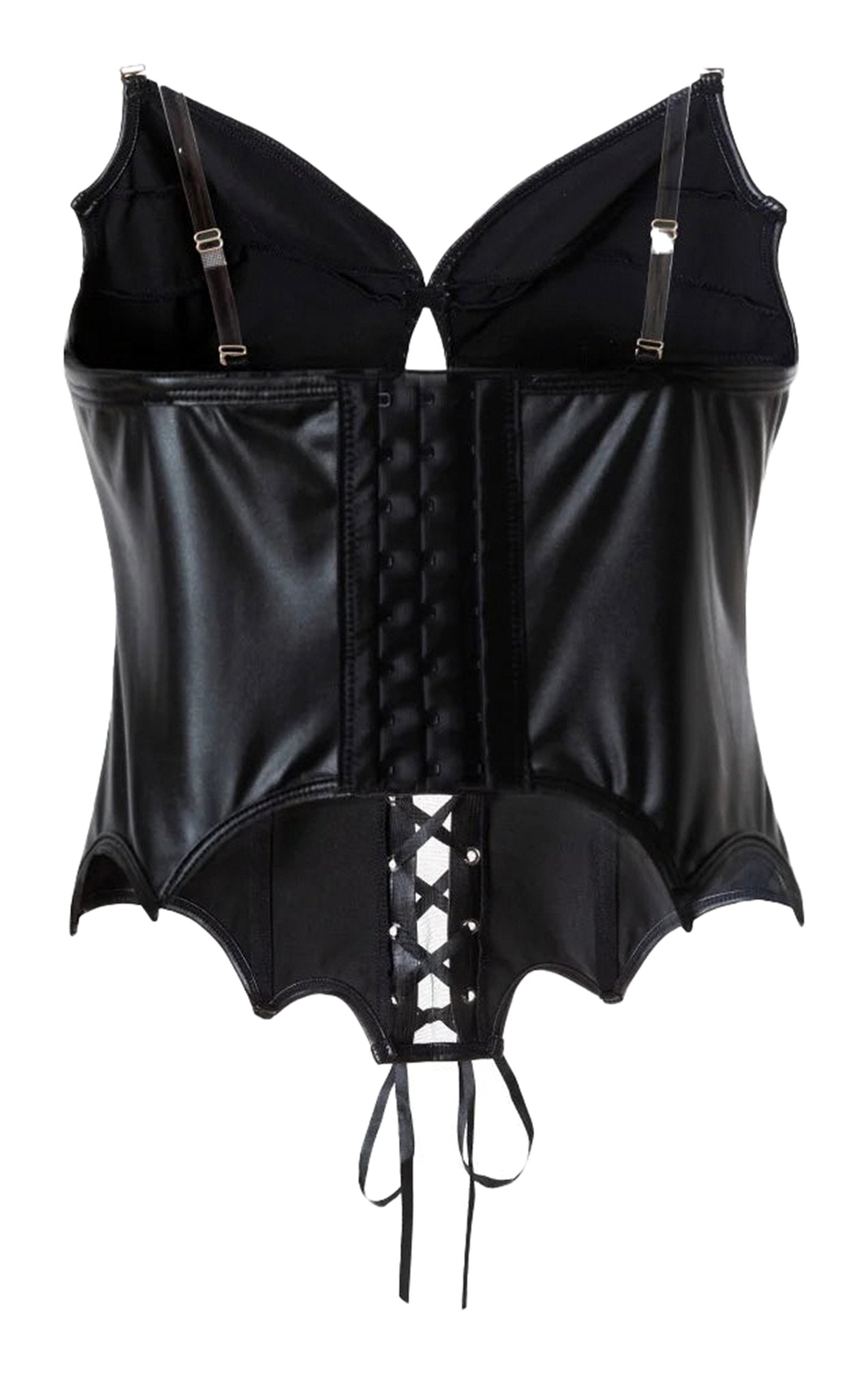 LuckeLadybug LLC black strapless corset top with lace-up detail and adjustable straps