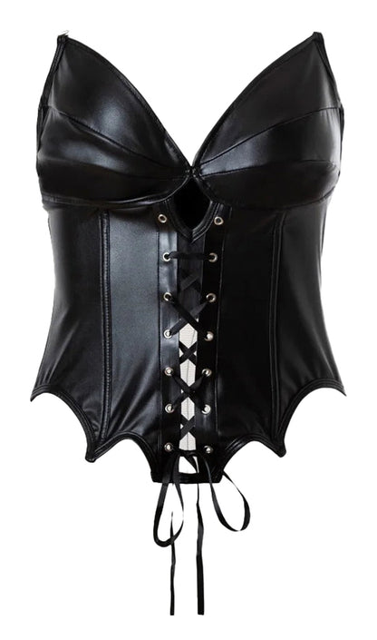 Stylish black strapless corset top with lace-up front and aesthetic design for bold fashion choices