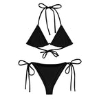 LuckeLadybug LLC black string bikini with triangle top and tie-side bottoms