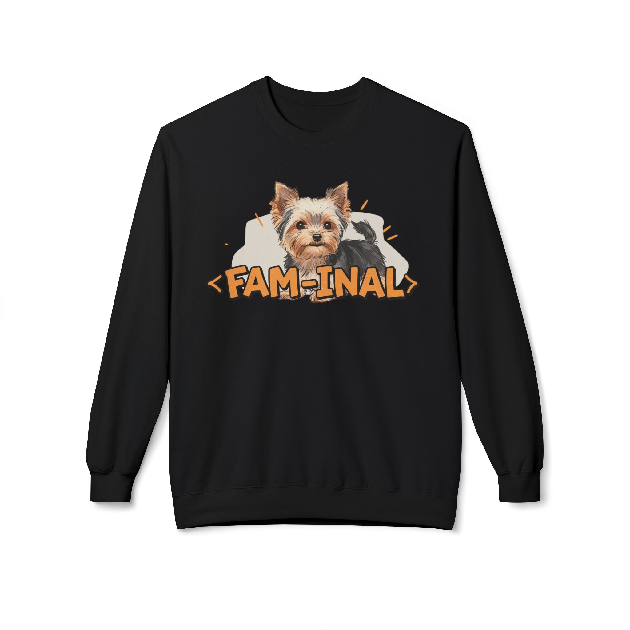 Black LuckeLadybug Yorkie dog lover sweatshirt featuring a cute Yorkie and fam-inal text design