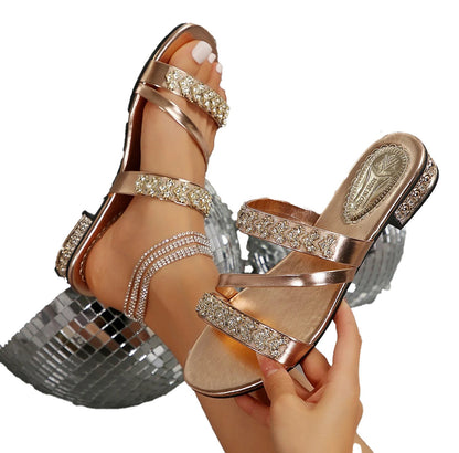 LuckeLadybug LLC block heel crystal sandals for women with elegant straps and sparkling details