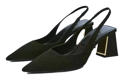 LuckeLadybug LLC black block heel slingback pumps for women with a stylish design and comfortable fit