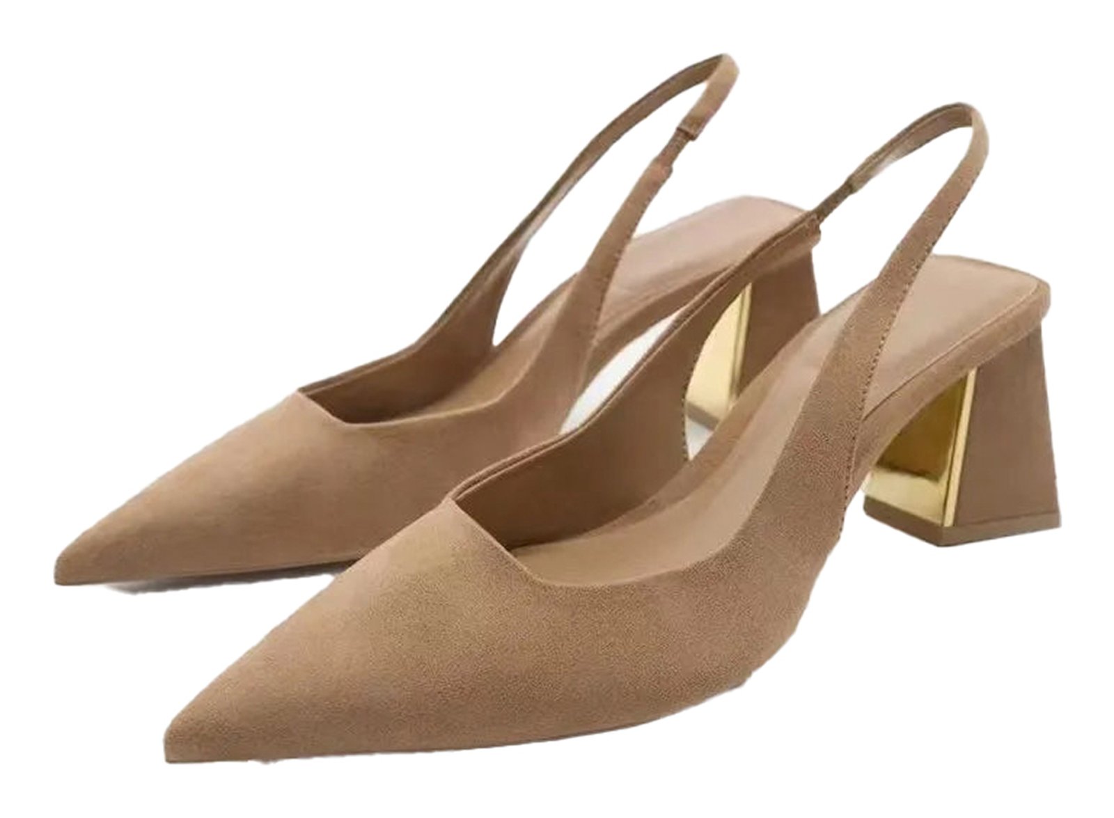 LuckeLadybug LLC block heel slingback pumps for women in tan with stylish gold accents