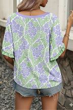 LuckeLadybug LLC Blouse Floral with Purple and Green Flower Pattern in Relaxed Fit