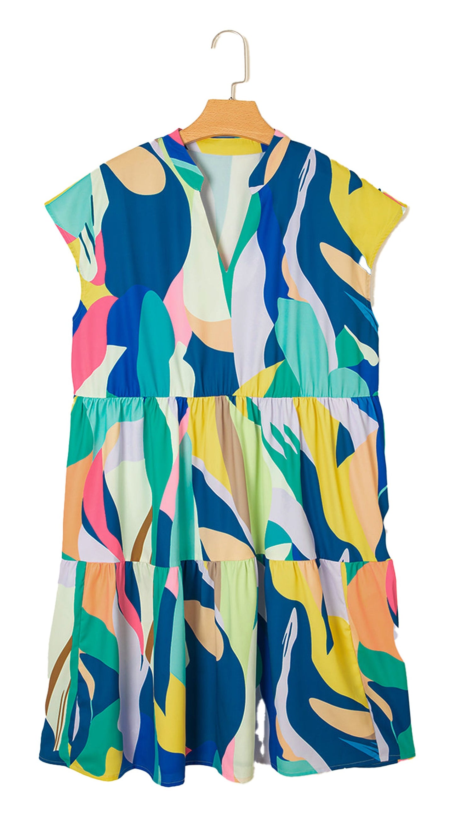 LuckeLadybug blue abstract print mini dress with vibrant colors and comfortable fit