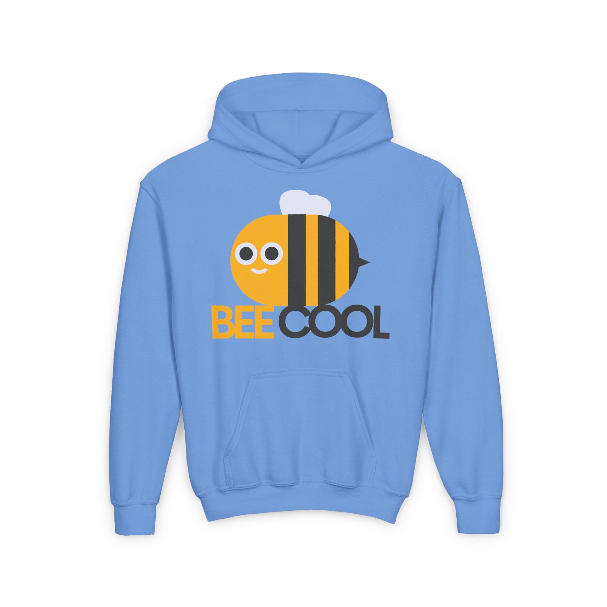 Cozy kids bee sweatshirt in blue with cute bee graphic and BEE COOL text for children