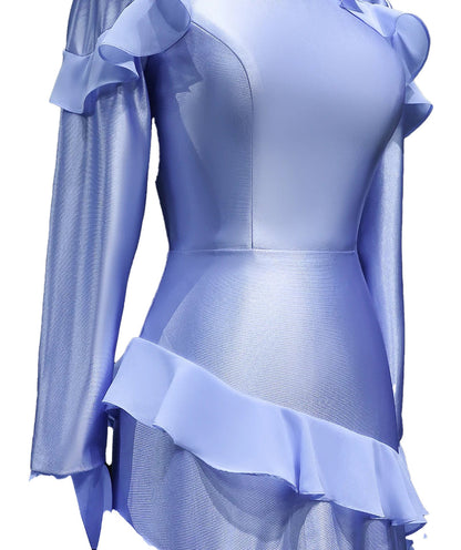 Light blue ruffle mermaid evening dress with long sleeves by LuckeLadybug LLC