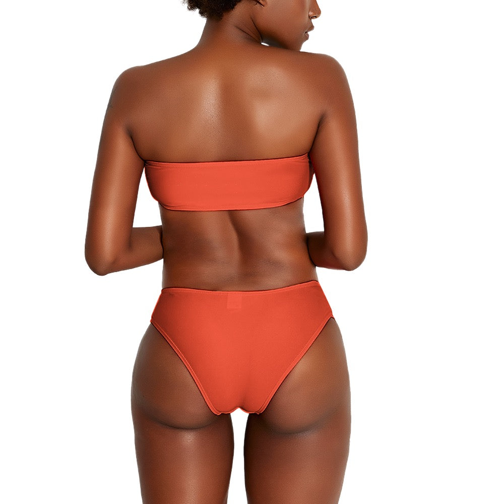 Inkedjoy orange strapless bikini for women from back showing smooth fabric and comfortable fit