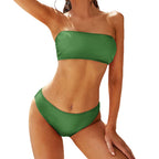 Green strapless bikini set for women showcasing a sleek design and comfortable fit