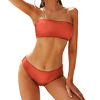 orange strapless bikini for women showcasing a sleek and minimalist beachwear design