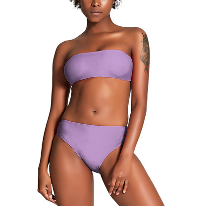 purple blue strapless bikini for women with bandeau top and high waist bottom