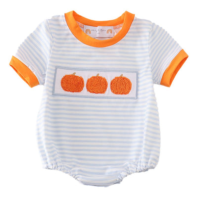 Adorable Blue Stripe Pumpkin French Knot Boy Bubble: Perfect For Playtime! - LuckeLadybug LLC