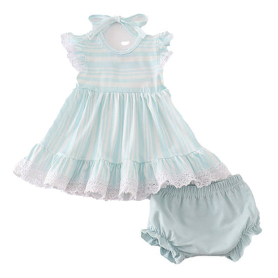 Adorable Blue Stripe Ruffle Baby Bloomer Set For Stylish Babies And Toddlers - LuckeLadybug LLC