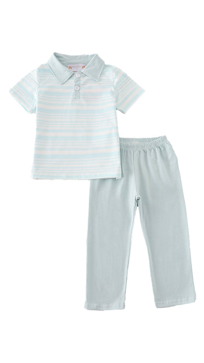 Adorable Blue Stripe Ruffle Boy Pants Set For Trendy Tots - Perfect For Playtime! - LuckeLadybug LLC