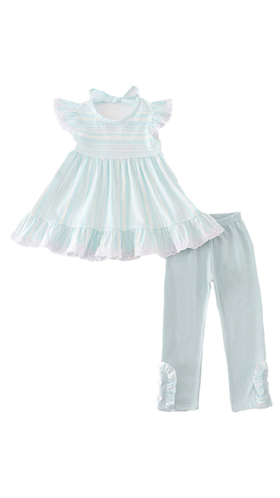 Adorable Blue Stripe Ruffle Girl Set For Your Little Fashionista! - LuckeLadybug LLC