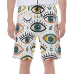 LuckeLadybug Men's Board Swim Shorts featuring colorful eye patterns for beach and pool wear