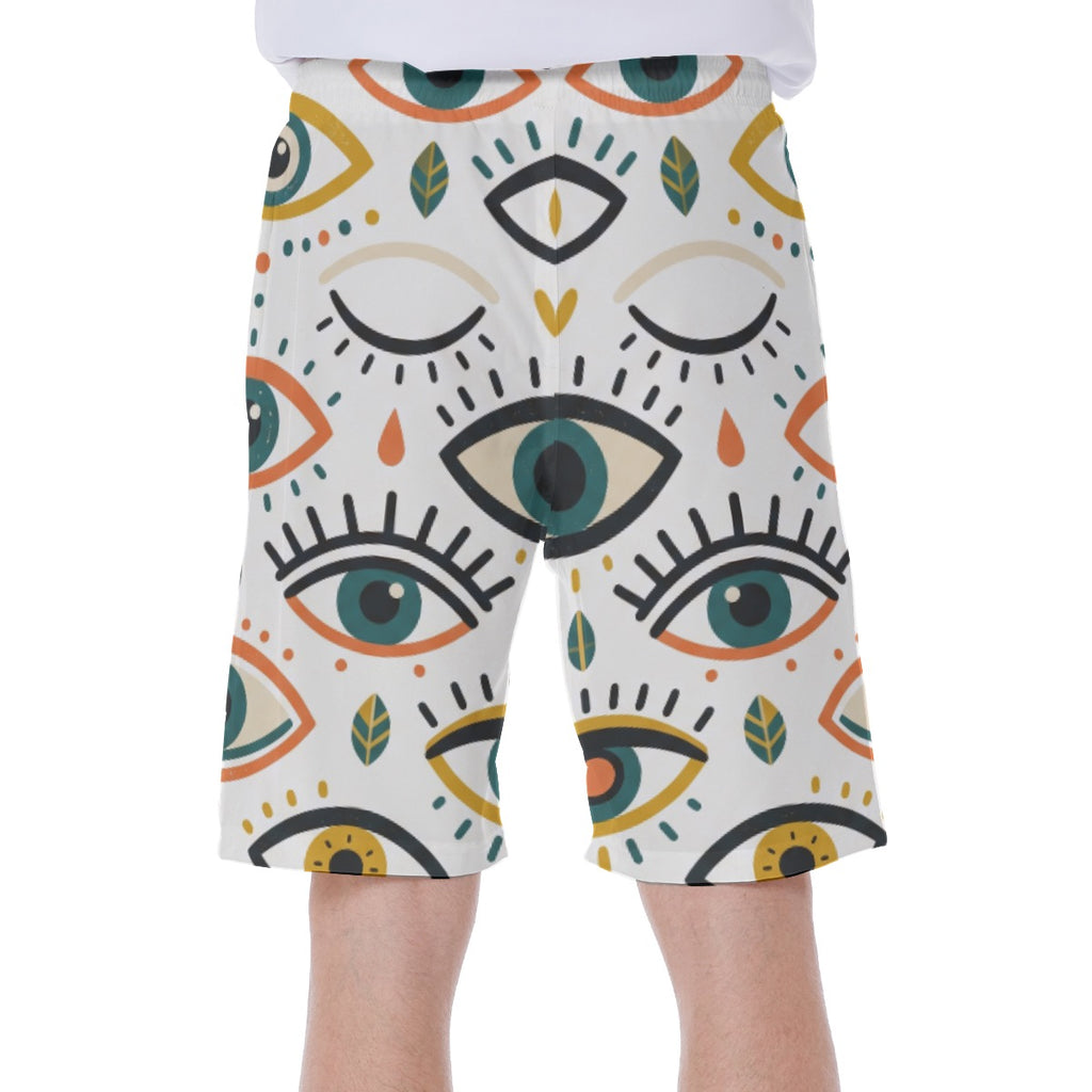 LuckeLadybug unique patterned board swim shorts mens with eye designs for a stylish swim look