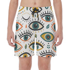 LuckeLadybug Board Swim Shorts Mens featuring a colorful eye pattern for stylish beachwear