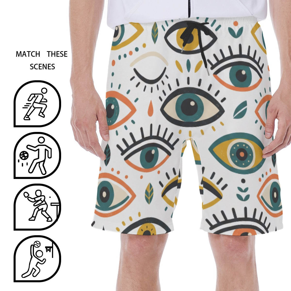 LuckeLadybug Board Swim Shorts Mens with Colorful Eye Pattern for Beach or Pool Wear
