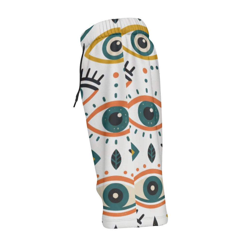 LuckeLadybug Men's Board Swim Shorts featuring a trendy eye print design for beach wear