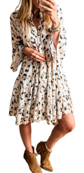 LuckeLadybug flowy tiered mini black leopard print dress with long sleeves and tie waist