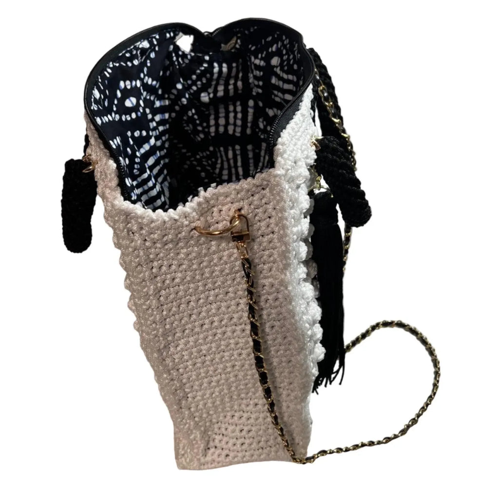 Boho Black & White Crochet Shoulder Bag