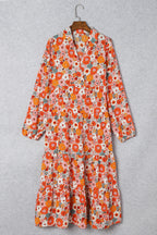 LuckeLadybug boho floral ruffled dress in vibrant orange and floral patterns for a stylish summer look