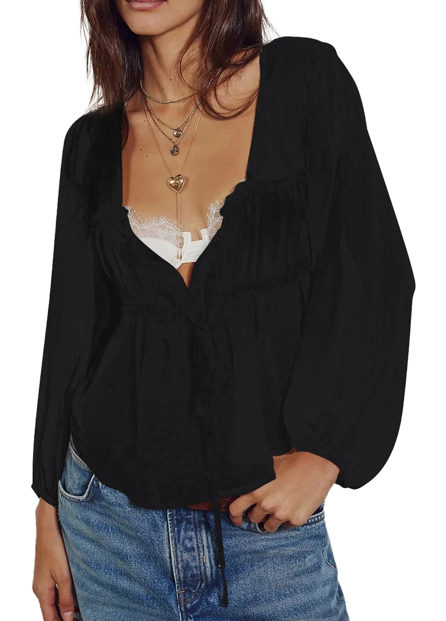 Boho Ruffle Peasant Blouse Top