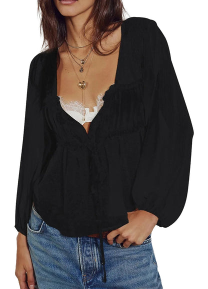 Boho Ruffle Peasant Blouse Top