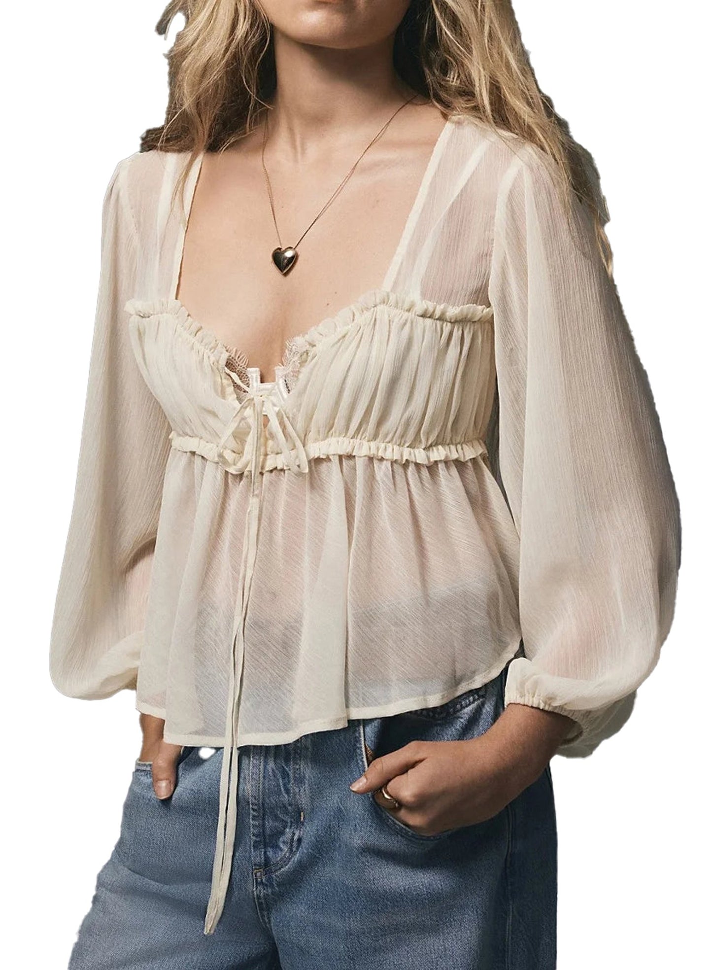 Boho Ruffle Peasant Blouse Top
