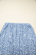 Sky Blue Boho Floral High Waist Long Skirt with Side Split