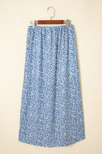 Sky Blue Boho Floral High Waist Long Skirt with Side Split