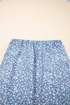 Sky Blue Boho Floral High Waist Long Skirt with Side Split