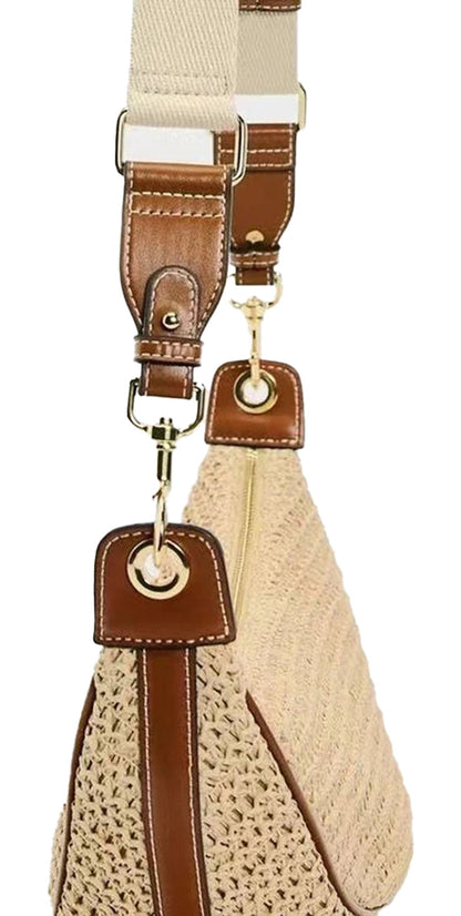 Boho straw hobo bag for women with adjustable strap and woven design by LuckeLadybug LLC