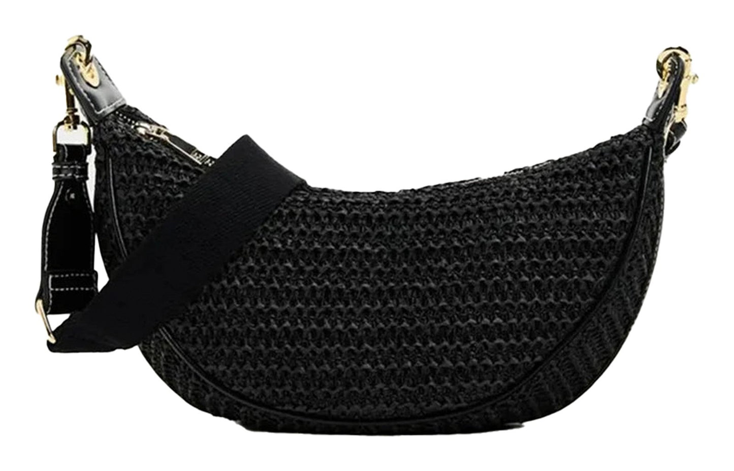 Trendy black boho straw hobo bag for women with stylish shoulder strap and woven design