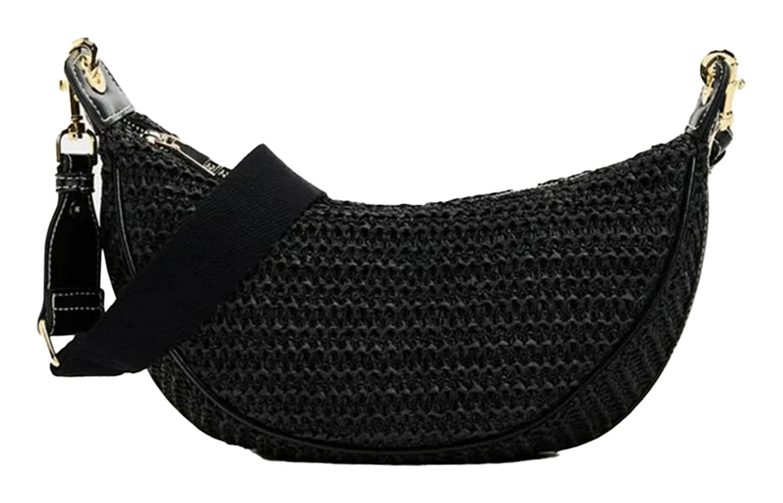 Trendy black boho straw hobo bag for women with stylish shoulder strap and woven design