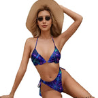 LuckeLadybug Boho swimwear bikini in vibrant purple floral design, perfect for stylish beach days