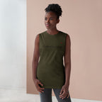 LuckeLadybug bold ladybug print tank in olive green with sleeveless design worn by woman