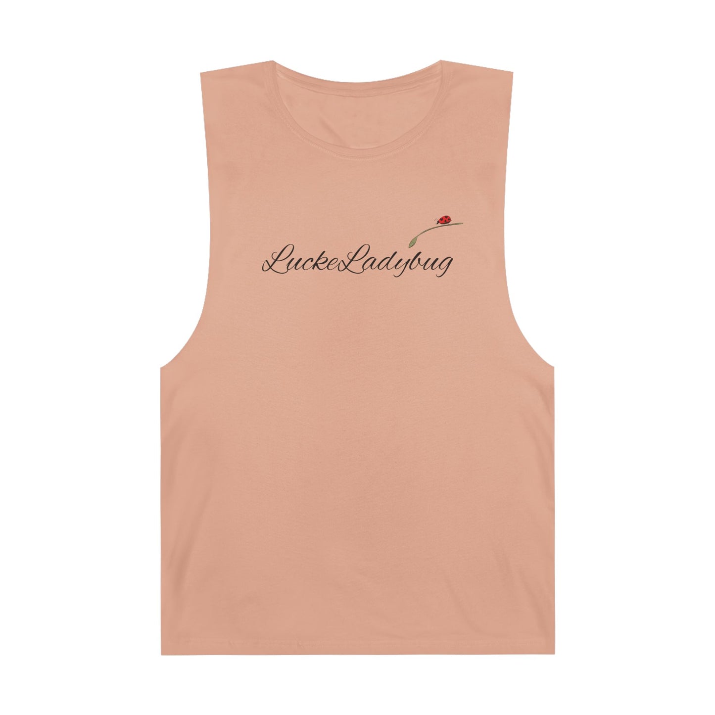 LuckeLadybug sleeveless tank top with bold ladybug print tank design in peach color