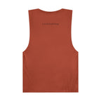 Back view of LuckeLadybug bold ladybug print tank in solid rust color sleeveless design