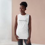 LuckeLadybug white tank top featuring bold ladybug print tank design worn by model