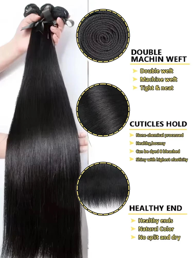 Bone straight Brazilian hair bundles from LuckeLadybug LLC with double machined weft and healthy ends