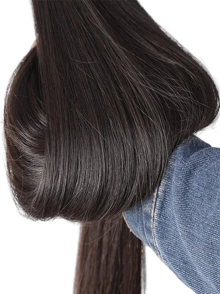 Luxurious bone straight Brazilian hair bundles showcasing sleek, smooth texture and shine