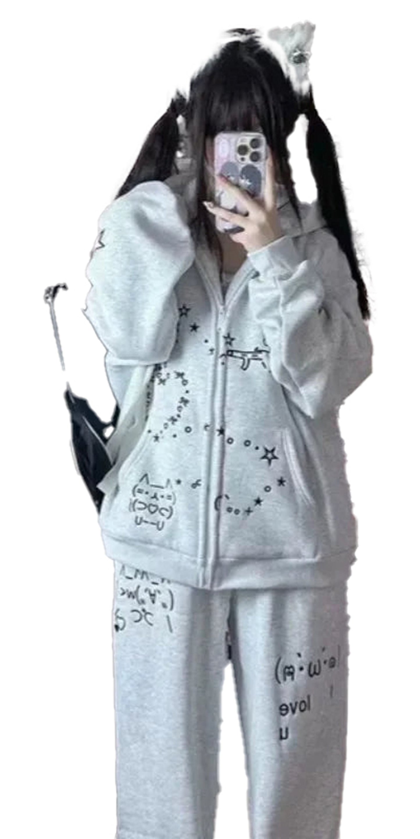 Cute embroidered hoodie for women in gray with whimsical designs and cozy fit