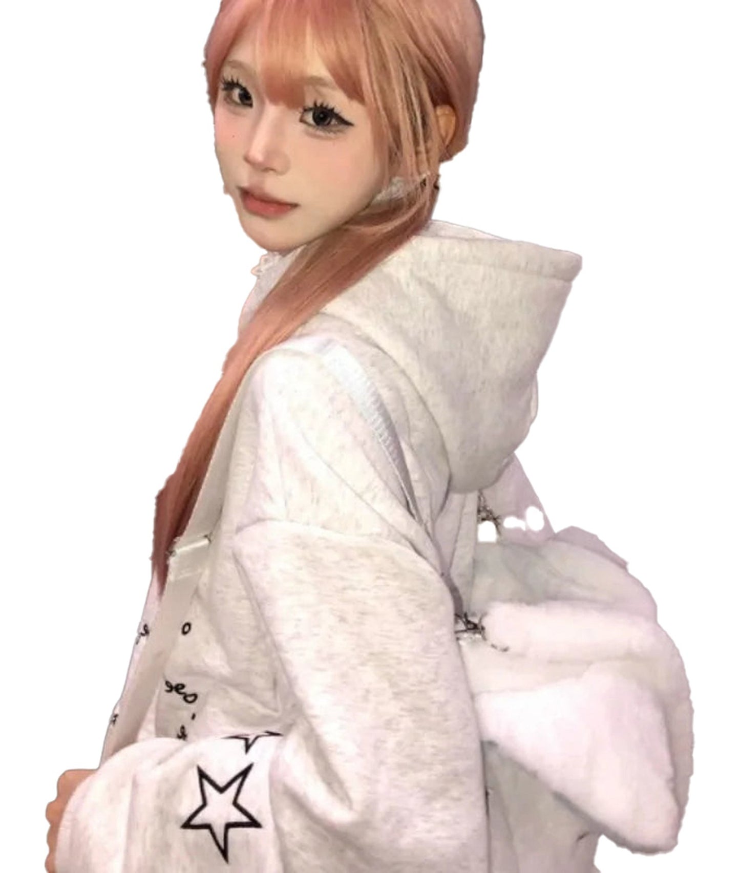 Cute embroidered hoodie for women in light grey with stylish design by LuckeLadybug LLC