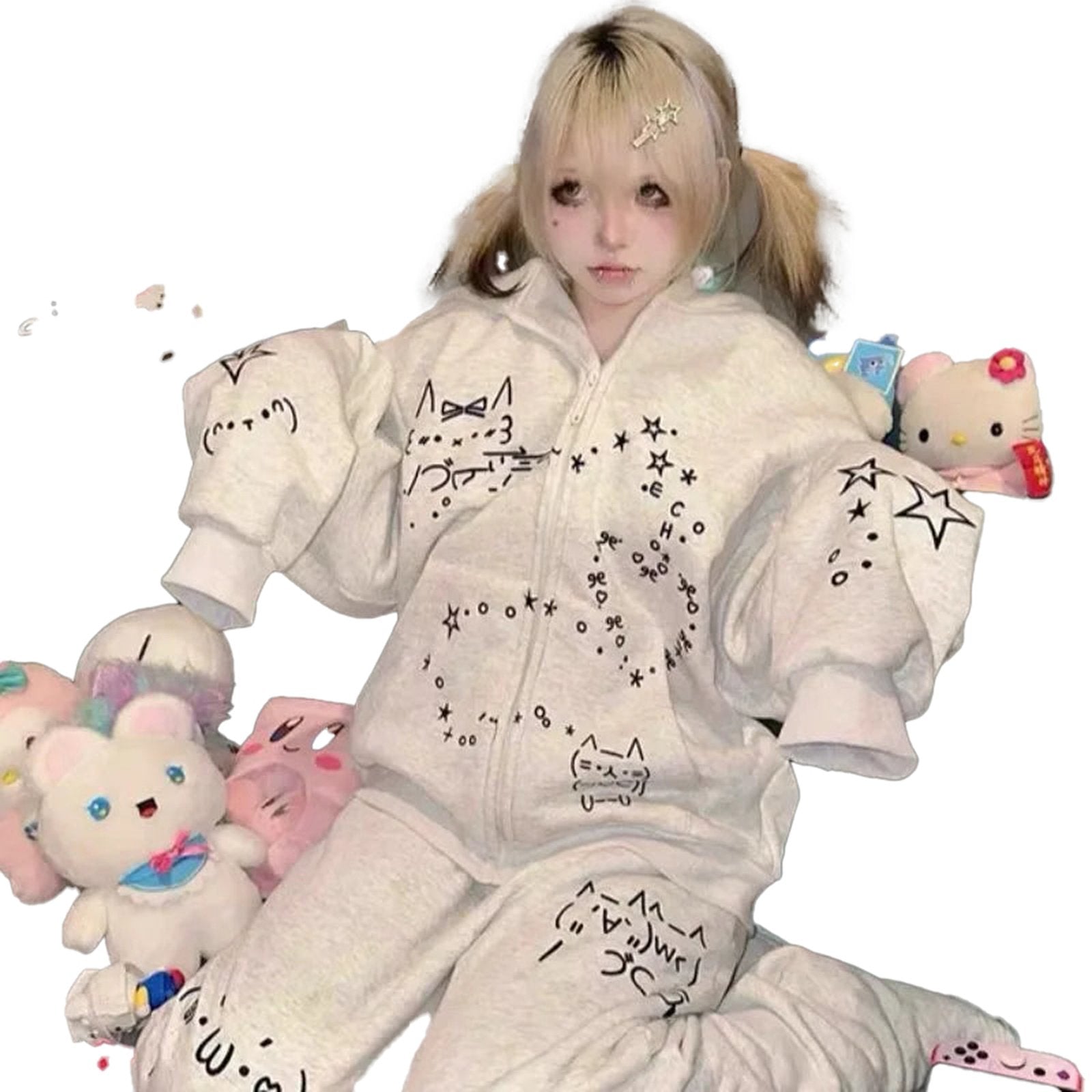 Cute embroidered hoodie for women in gray with playful designs, perfect for casual wear