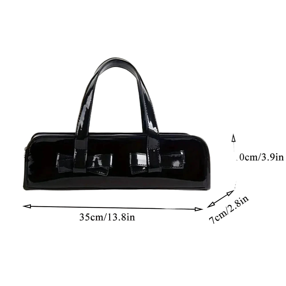 Stylish black bow handbag for women with two bows, perfect for everyday use
