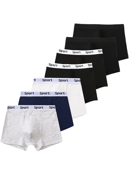 Set of boys breathable cotton boxer briefs in various colors with comfortable elastic waistband
