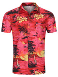 LuckeLadybug LLC button up men's shirt with vibrant floral and tropical pattern in pink tones